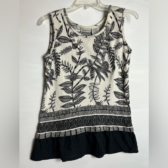 White Stag Women’s Black & Cream Colored Floral Sleeveless Shirt Blouse Sz 12/14 - Picture 1 of 8